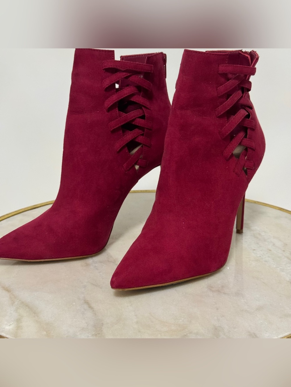 Aldo Burgundy Pointed-Toe Lace-Up Stiletto Ankle Boots size U.S. 8